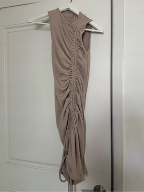 JLUXLABEL Ruched Sleeveless Bodycon Dress in Taupe